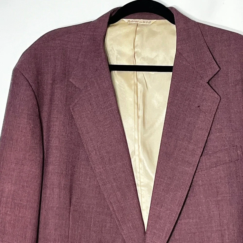 Stafford Mens 46L Blazer Sport Coat Plum Purple Worsted Wool Blend Gold Buttons